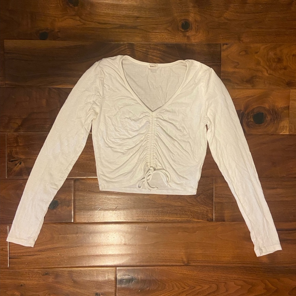 GARAGE FRONT TIE CROP TOP LONG SLEEVE WHITE SIZE S